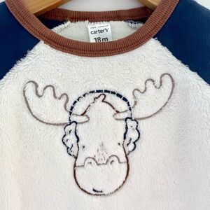 5/$30💥Plush 🫎 Moose Sweatshirt! So Soft. Raglan Sleeves, Navy Cream & Nutmeg